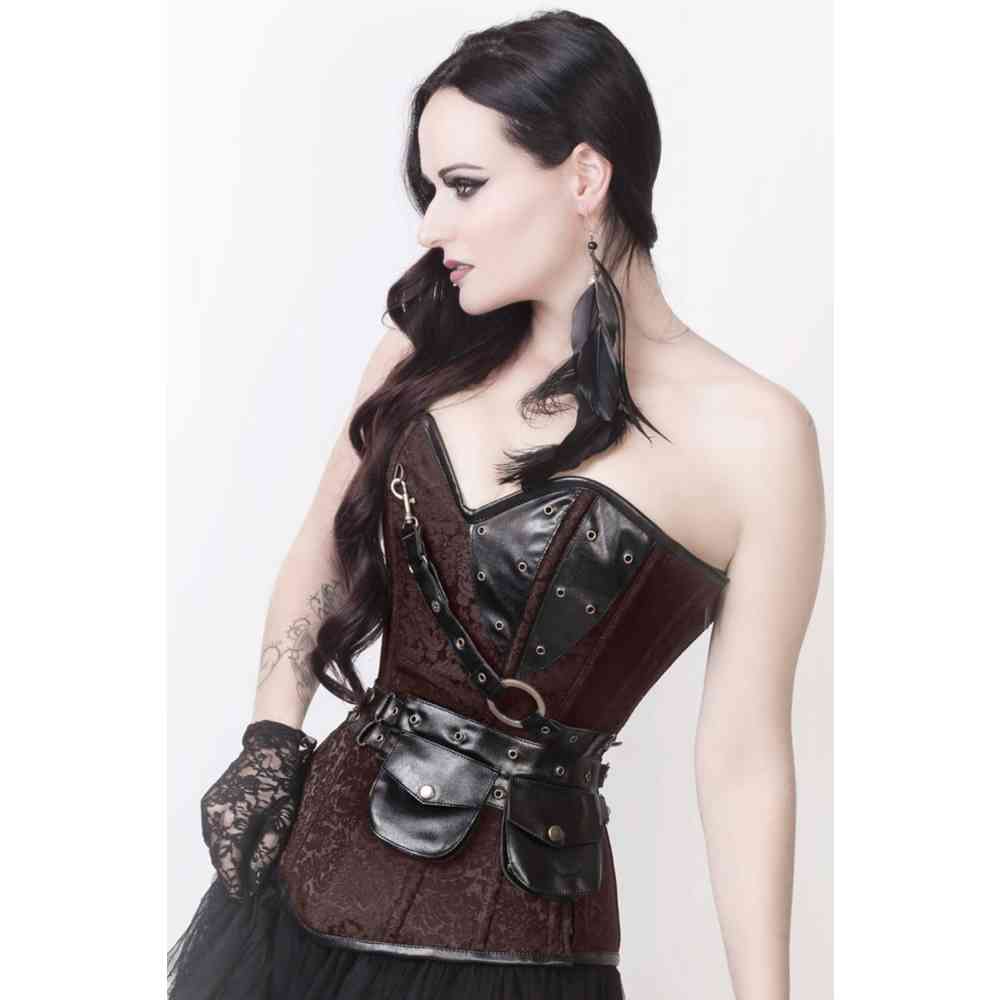 Attitude Corsets - Swindell Overbust korset - Bruin/Zwart